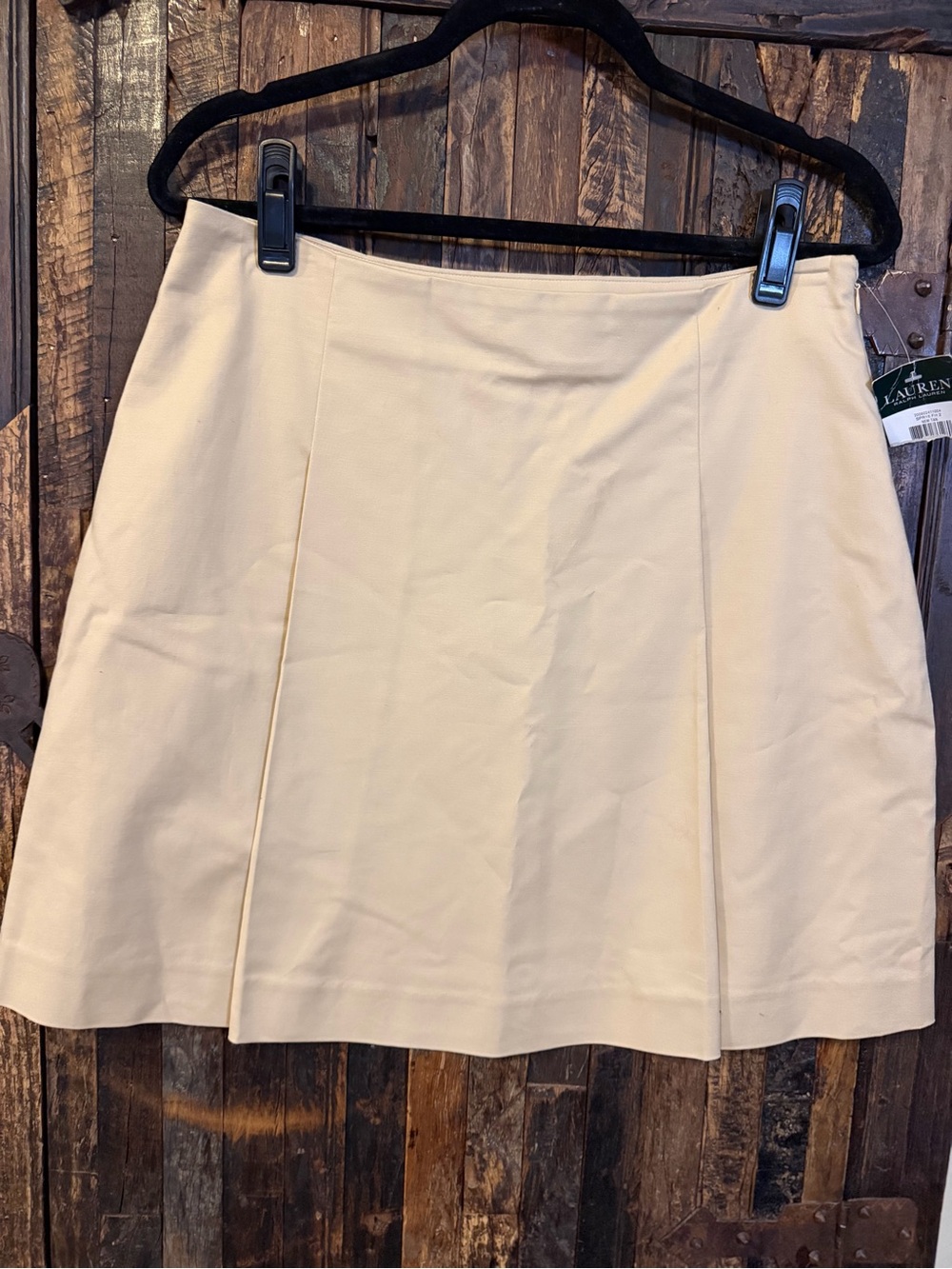 Lauren Ralph Lauren Skirt Women 6 NWT Beige Khaki Cotton Stretch A-Line Pleated